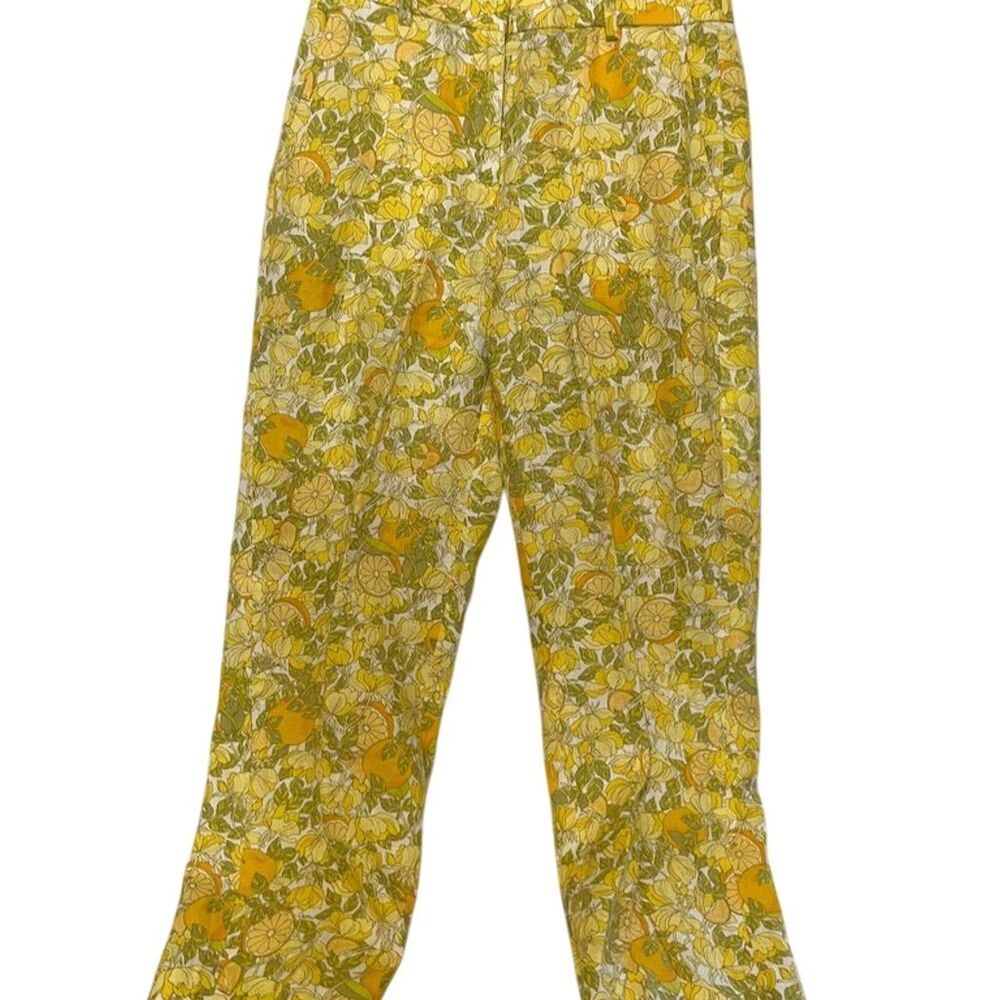 J. Crew Women's Dress Pants Size 00 Standard Yellow Floral Linen Summer